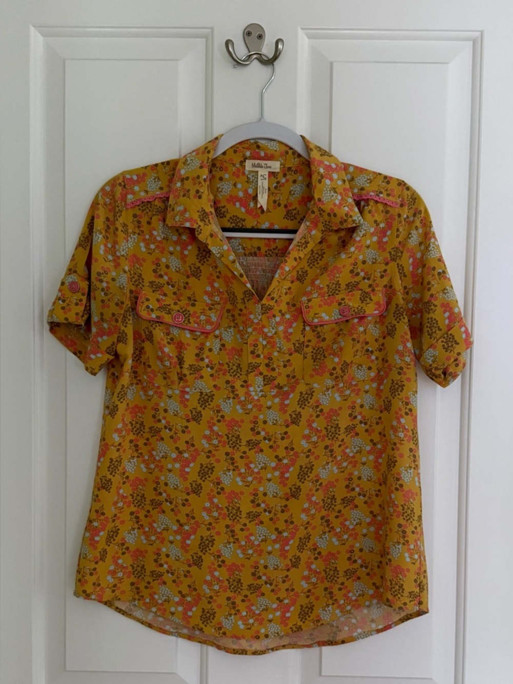 Matilda Jane Mustard Floral Short Sleeve Top Women's Size SM